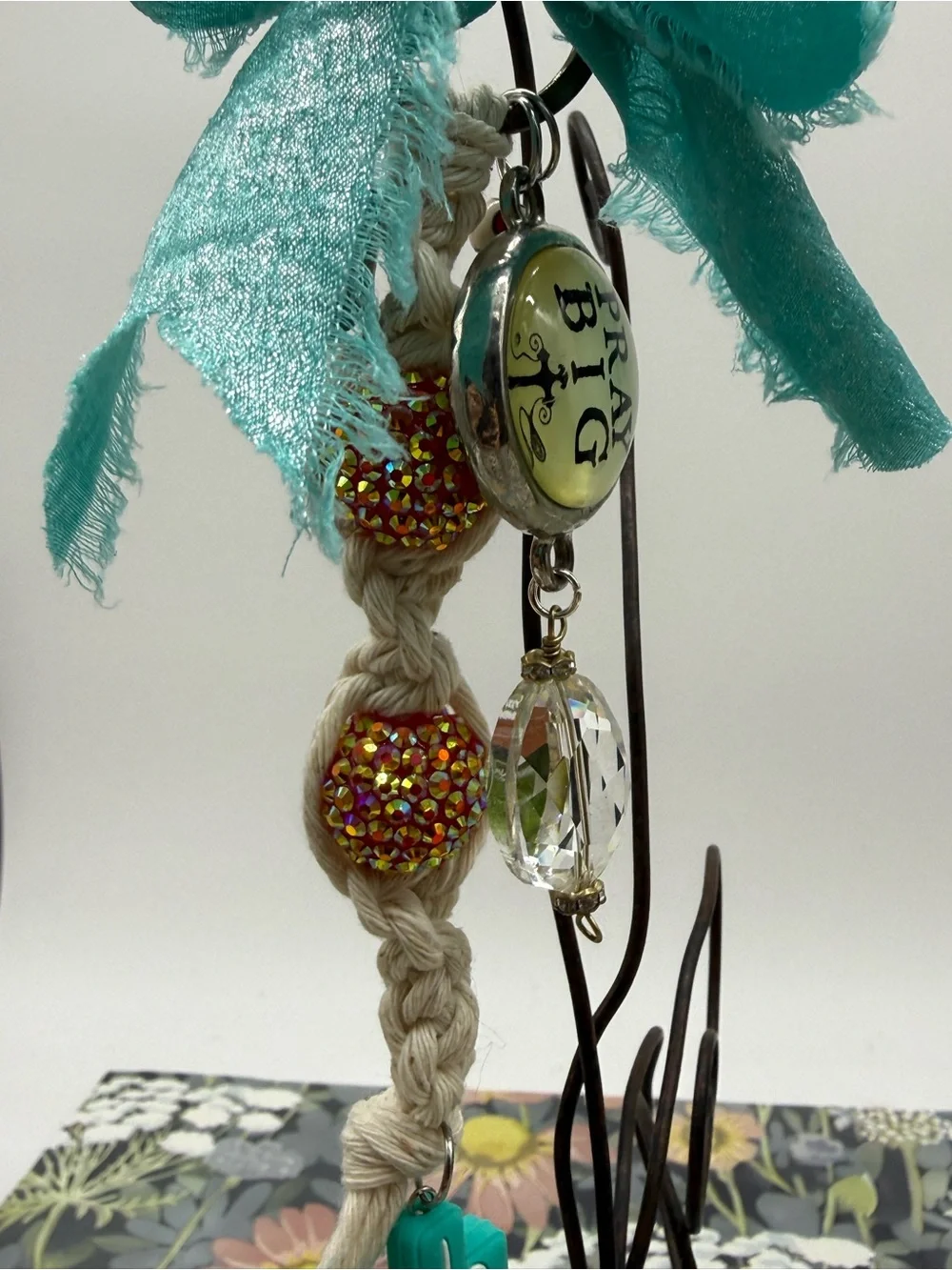 👑Adorned Crown Jewelry purse bag charm keychain pray big Jesus macrame bow